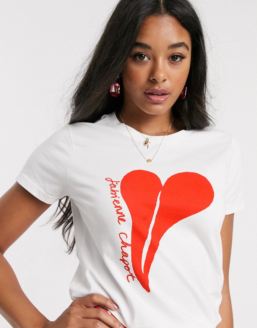 Fabienne Chapot - Joanne - T-shirt med hjerte i offwhite-Hvid