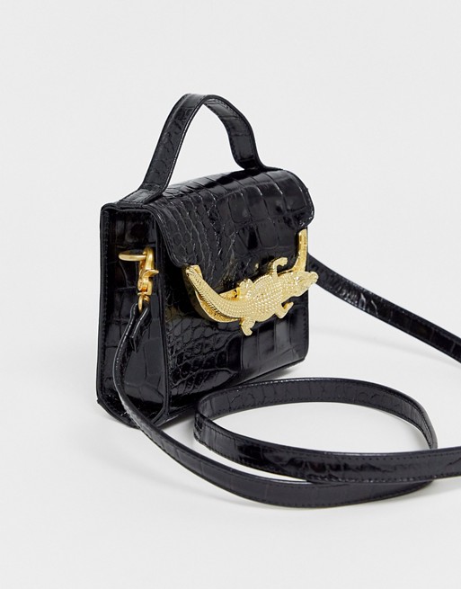 Fabienne Chapot Karma faux croc mini bag in black
