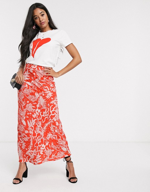 Fabienne Chapot laurie coral print maxi skirt in coral