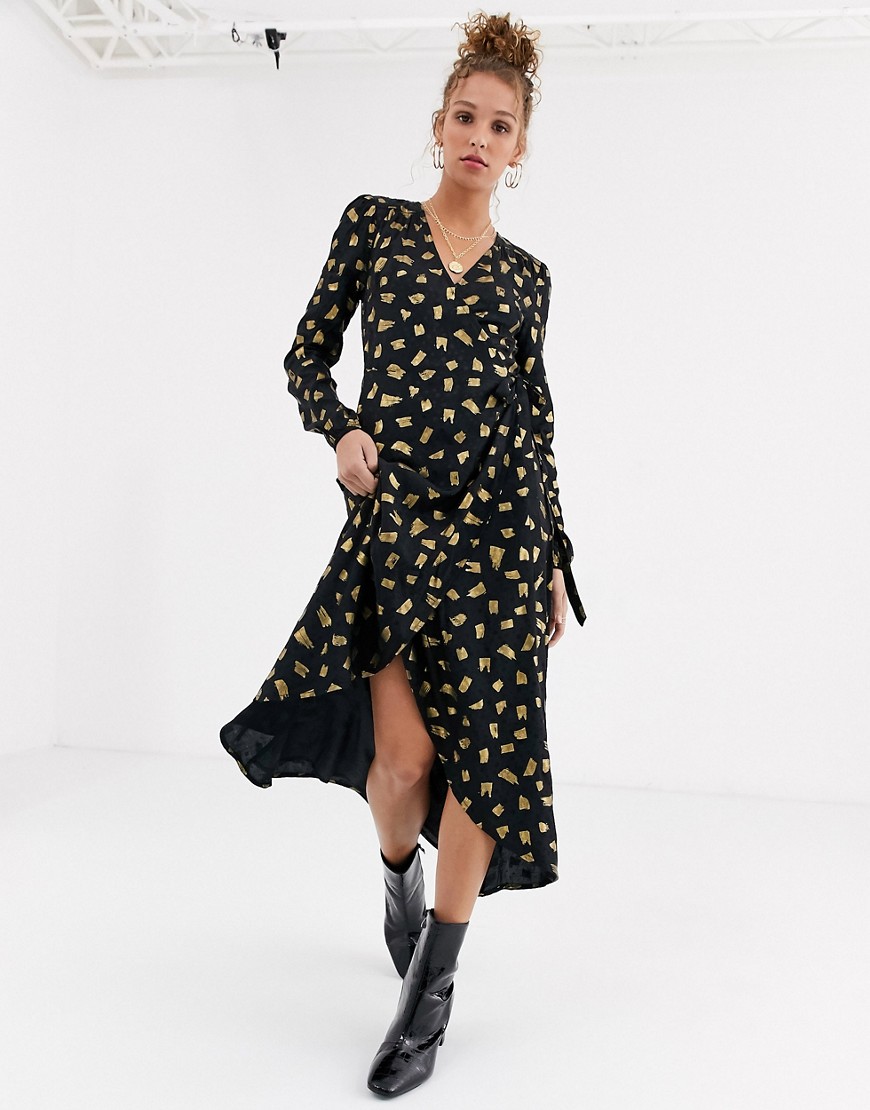 Fabienne Chapot - Natasja - Midi-jurk met folie-Zwart