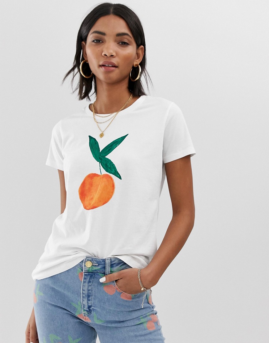 Fabienne Chapot - T-shirt med print af malet fersken-Hvid