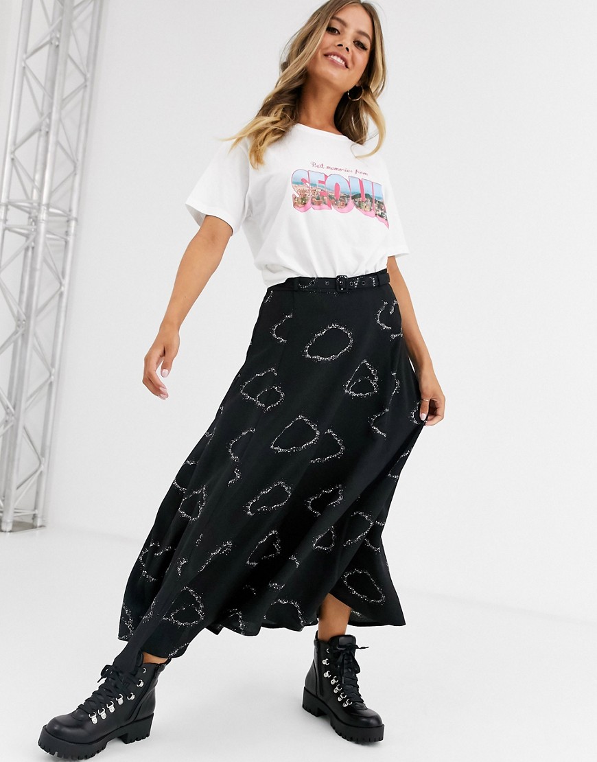Fabienne Chapot Wonder cloud print midi skirt-Black