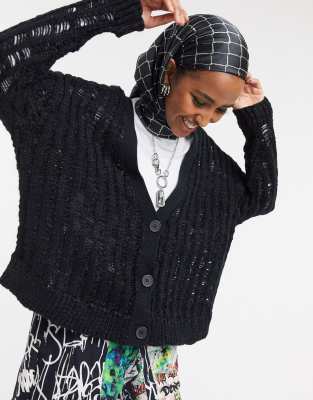 black oversized chunky knit cardigan
