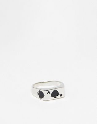 Faded Future ace of spades square signet ring in silver