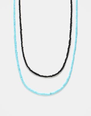 2 pack beaded festival necklace in turquoise and black-Multi