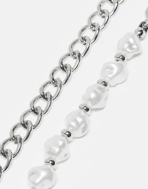 Faded Future 2 pack coin pendant and pearl necklaces in silver, 4 of 4