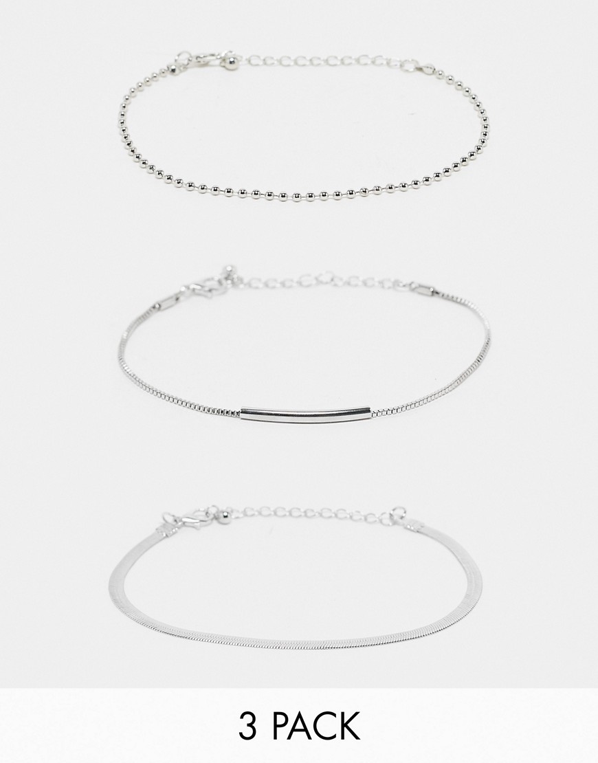 Faded Future 3 pack ball, flat and snake chain bracelets in silver