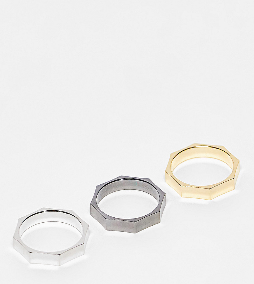 Faded Future 3 pack band rings in black, gold and silver-Multi