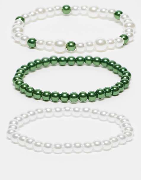 Faded Future 3-pack elasticized pearl and green bead bracelets - view 1