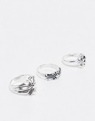 Faded Future 3 pack of grunge rings in silver