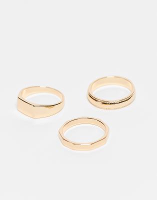 Faded Future 3 pack of signet and band rings in gold