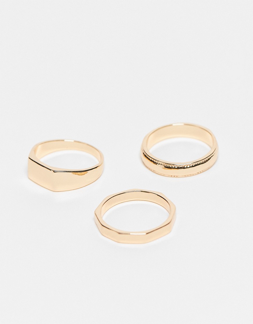 Faded Future 3 pack of signet and band rings in gold