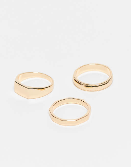 Faded Future 3 pack of signet and band rings in gold