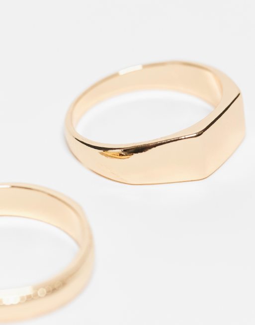 Faded Future 3 pack of signet and band rings in gold | ASOS