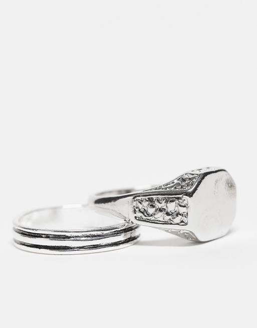 Faded Future 3 pack of signet and band rings in silver | ASOS
