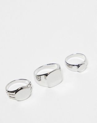 Faded Future 3 pack of signet rings  in silver