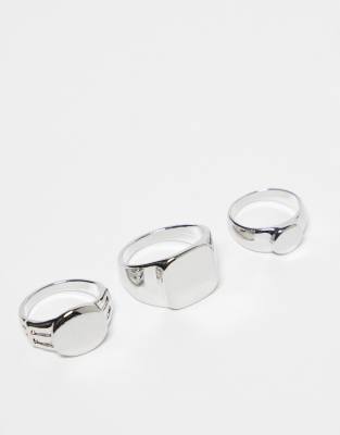 Faded Future 3 pack of signet rings in silver | ASOS