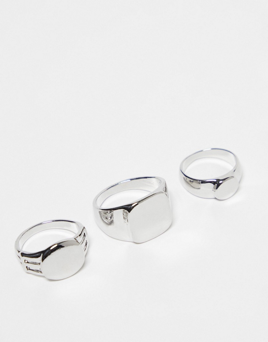 3 pack of signet rings in silver