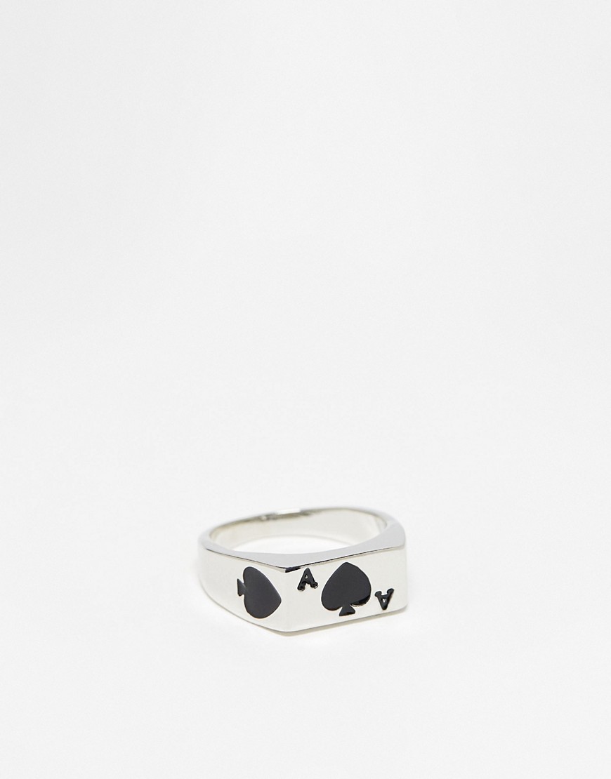 Faded Future ace of spades square signet ring in silver