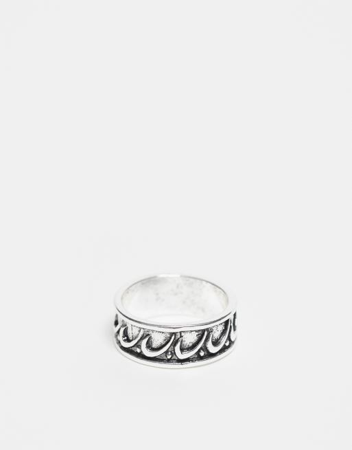 Faded Future - Anello a fascia argento con dettagli a onda