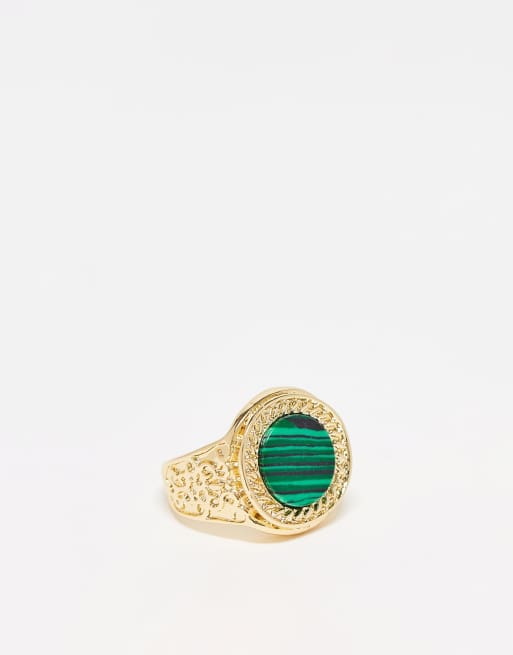 Faded Future - Anello a sigillo color oro con pietra verde