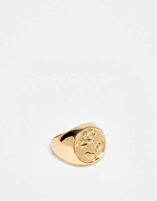 Faded Future - Anello a sigillo color oro con rosa in rilievo