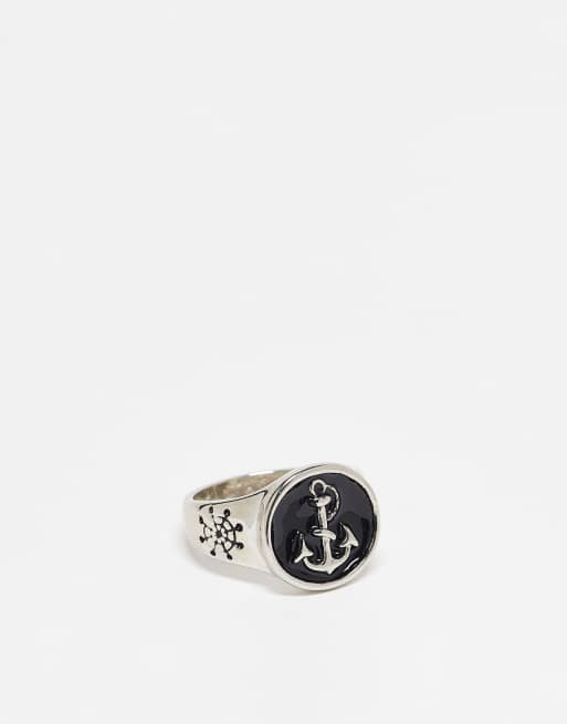 Faded Future - Anello argentato con sigillo con ancora