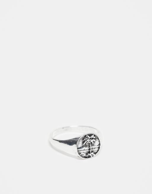 Faded Future - Anello argentato con sigillo con palma