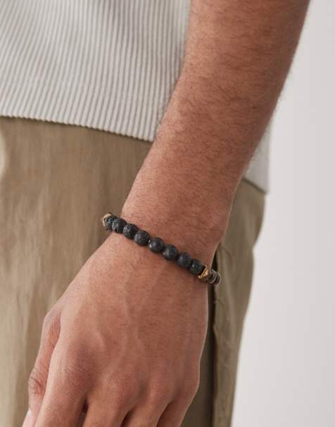 Faded Future beaded bracelet in matte black and brown stone - view 1