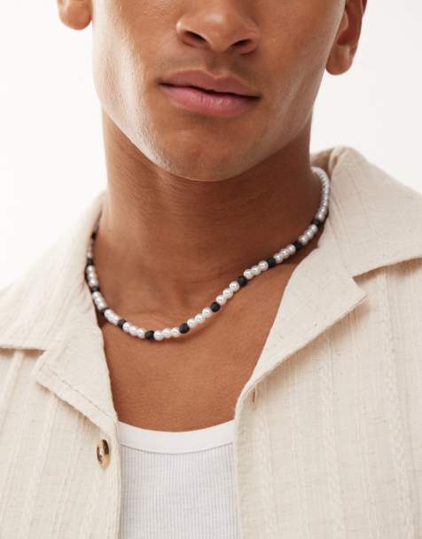 Faded Future beaded necklace in pearl and matte black - view 1