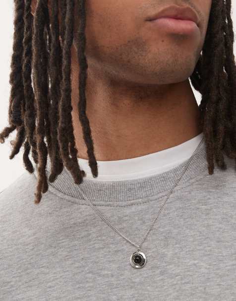 Faded Future black stone pendant chain necklace in silver - view 1