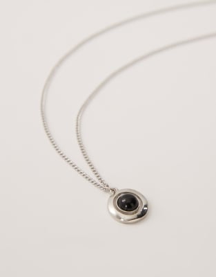 Faded Future Black Stone Pendant Chain Necklace In Silver