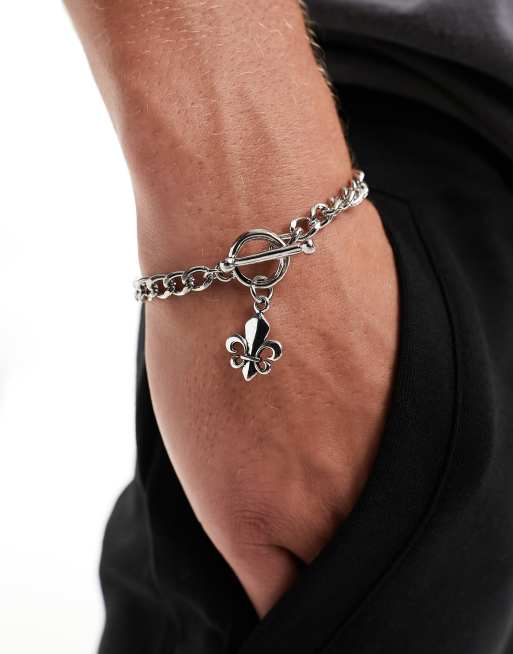 Faded Future - Bracciale in catenina color argento con charm floreale