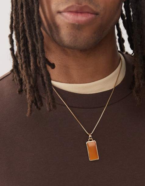 Faded Future brown resin tag pendant necklace in gold - view 1