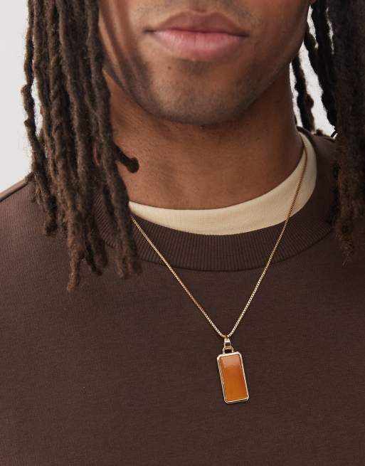 Faded Future brown resin tag pendant necklace in gold