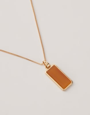 Faded Future Brown Resin Tag Pendant Necklace In Gold