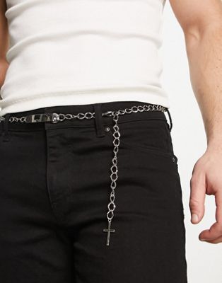 Faded Future chain belt with cross charm in silver