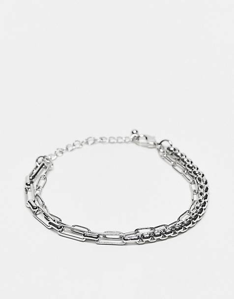 Metallic ASOS Half Curb And Figaro Chain Bracelet in Silver Mens Jewellery Bracelets for Men 