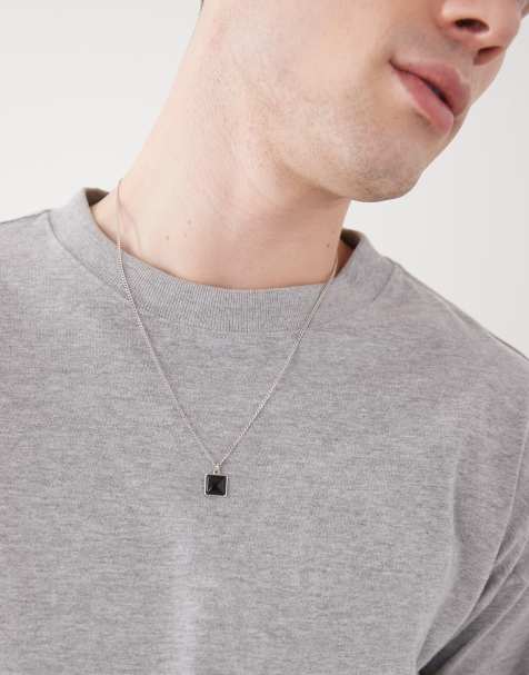 Faded Future chain necklace with black stone pendant in silver - view 1
