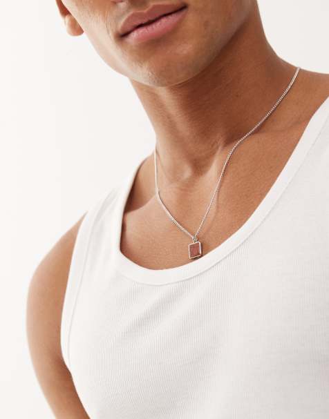 Faded Future chain necklace with brown marble pendant in silver - view 1