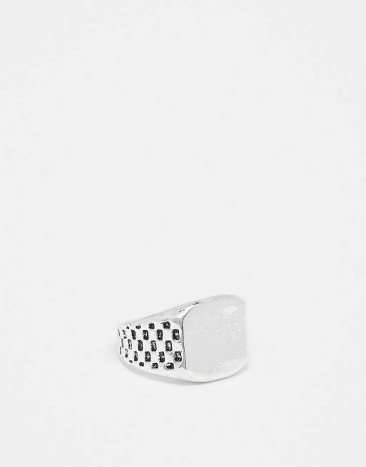 Faded Future checkerboard detail signet ring in silver