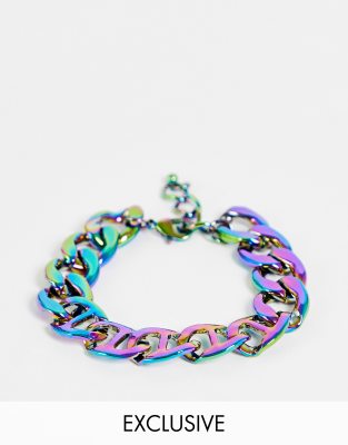 Faded Future chunky chain bracelet with anchor links in iridescent - ASOS Price Checker