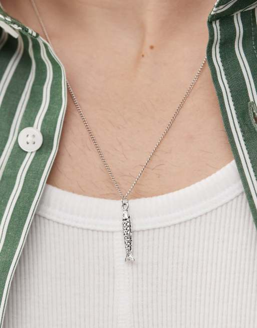 Faded Future - Collana a catena barbazzale color argento con ciondolo a forma di pesce