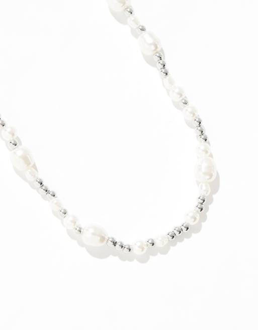 Faded Future - Collana a catenina color argento con perle, 2 di 4