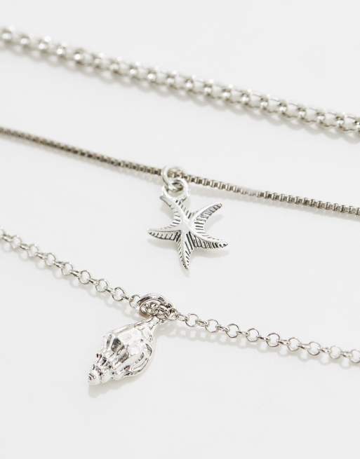 Faded Future - Collana a strati argento con ciondoli a conchiglia e a stella marina, 2 di 4