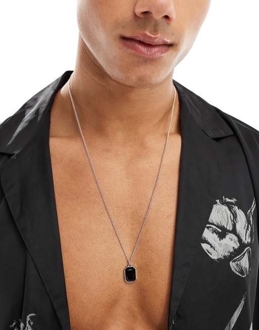Faded Future - Collana color argento con ciondolo a cristallo nero