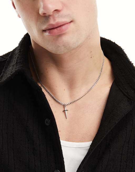 Faded Future - Collana color argento con pendente a croce grunge