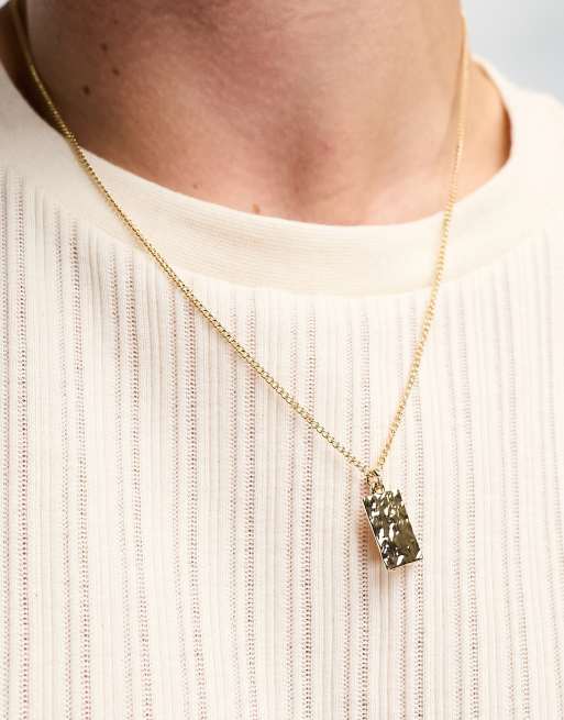 Faded Future - Collana color oro con ciondolo a piastrina martellato