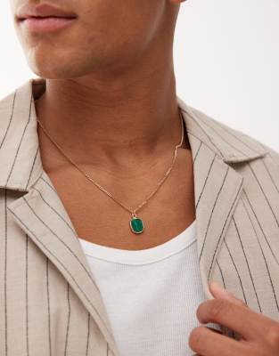 Faded Future - Collana color oro con ciondolo in pietra naturale verde