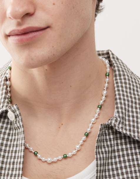 Faded Future - Collana con perle bianche e perline verdi - view 1